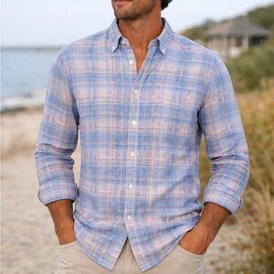 Faherty Movement Shirt Coastal Escape Plaid Long Sleeve Size M NWT $158